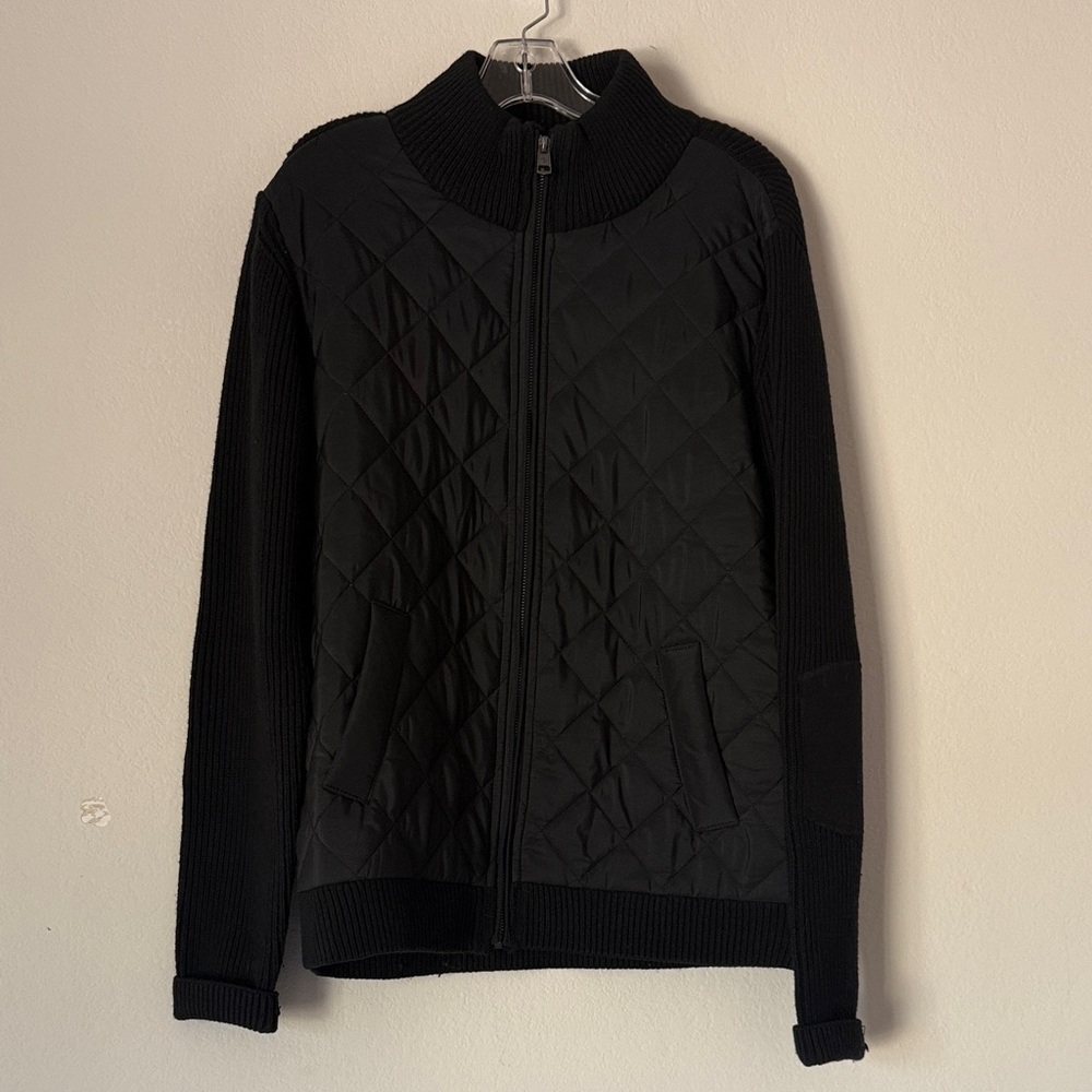 7 Diamonds Black Quilted Men's Zip Up Sweater